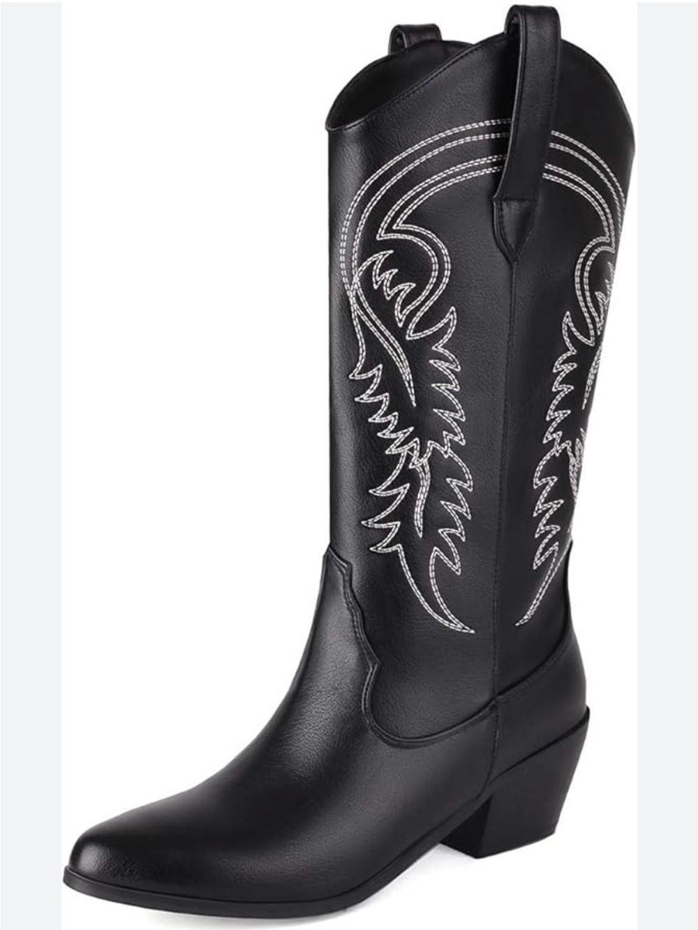 Source Unknown Black Western-Style Women's Heeled Boots with White Stitching